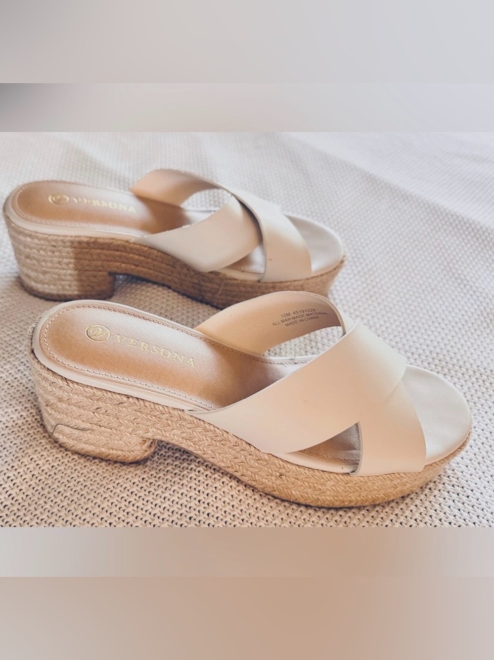 VERSONA Cream Espadrille Sandals Women’s Shoes
